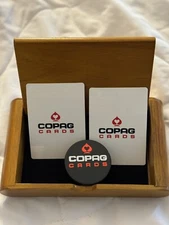 Copag Wooden Card Storage Box Plus Copag Dealers Button &2 Copag Cut Cards!