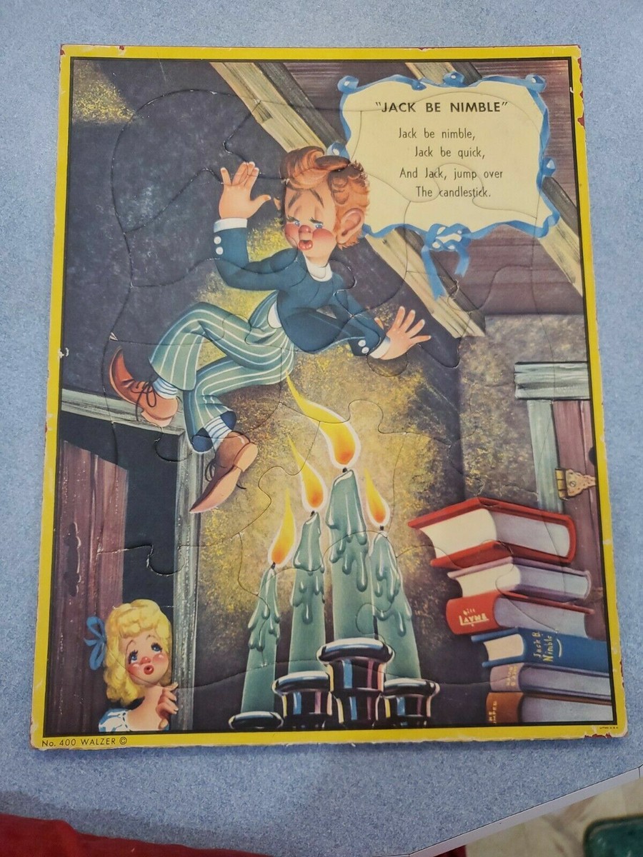食器 JUMP Vtg Jack Be Nimble Nursery Rhyme Frame Tray Inlay Picture Walzer