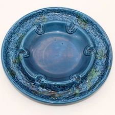 Vintage Lefton Japan Blue & Green Ceramic Ashtray With Textured Design 8"