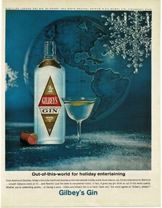 1963 GILBEY'S Gin blue globe snow decorations Vintage Print Ad