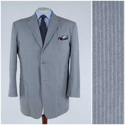 Mens Summer Sport Coat 48S US Size ENGBERS Striped Grey Blazer Cotton Jacket