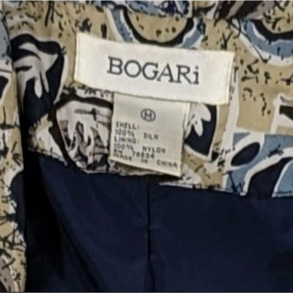 Blazer Bogari M 100% Seda Floral Azul Beige Top Chaqueta Mujer Foto 4 de 4