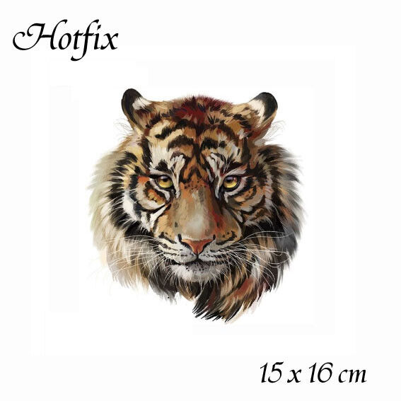 Bügelbild Großer Tigerkopf, Hotfix 15 x 16 cm Applikation für Ihre Textilien 