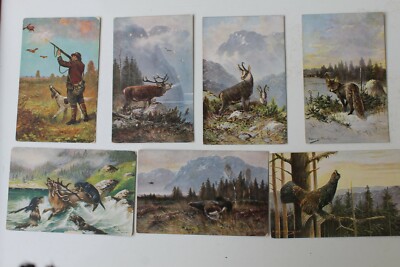 32974 7 Beautiful AK Hunting Hunter Animals Dogs Deer Game Birds Around 1900