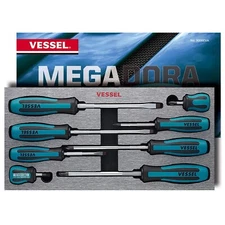 Vessel 8pc Non-Slip Screwdriver Set Phillips Slotted Flat Megadora Jawsfit JAPAN