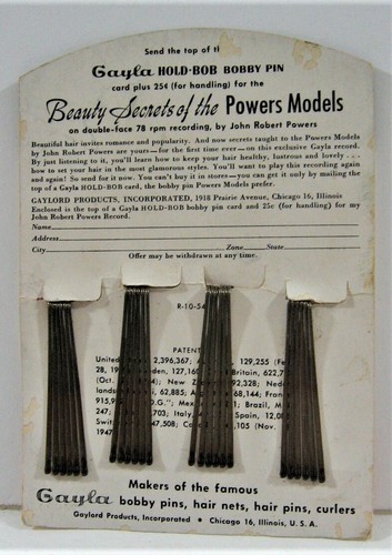 Vintage Gayla Ringlet Bob Pins Display Card Gaylord Prod Chicago Ill Old Stock - Picture 2 of 2
