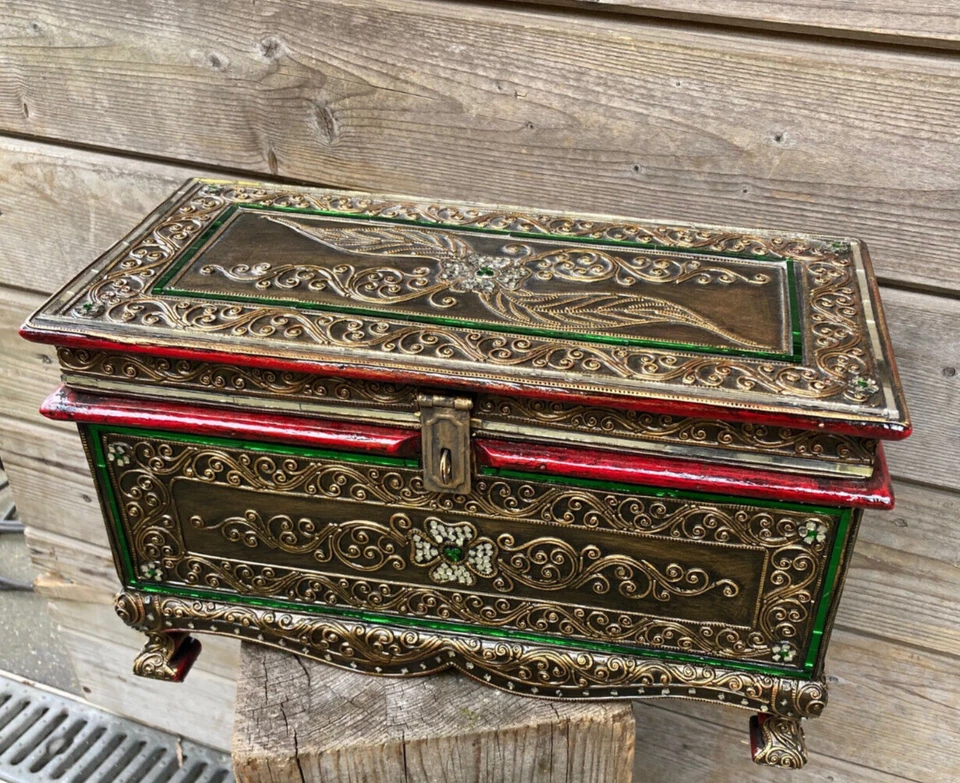 40 X 20cm Holz Kiste Schatz Truhe Orient Spiegel Pirat - Bild 2 von 4