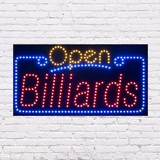 LED Open Billiards Sign  Light Up Sign  31"W x 17"H x 1"D