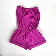 Pookie & Sebastian Strapless Ruffle Trim Elastic Waist Romper Fuchsia Sz S