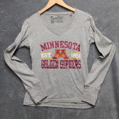 Pressbox Minnesota Golden Gophers Shirt Womens Med Long Sleeve Gray With 2 Logos