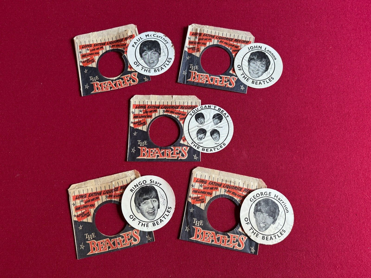1964, BEATLES, Candy Licorice Records, Set of (5) Wrappers