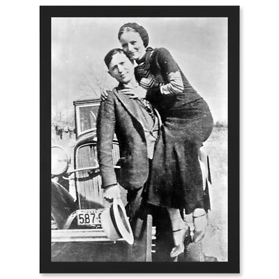 Clyde Barrow Gang Bonnie Parker Outlaw Criminal Foto gerahmt A4 Wandbild Kunstdruck