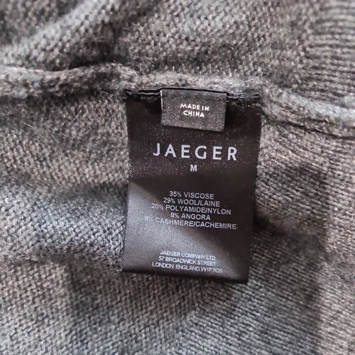 Jaeger Cardigan Grey Full Zip Pockets Wool Cashmere 19' P2P Size Medium - Picture 3 of 11