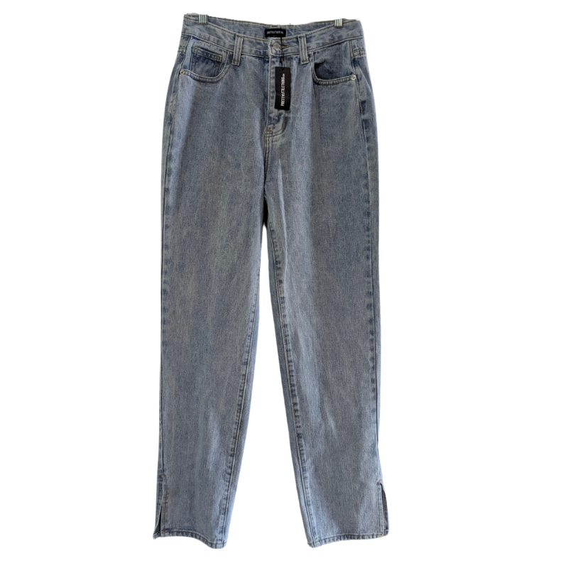 PrettyLittleThing Women's Split Hem Jeans, Light Blue Wash, US 4 NWT