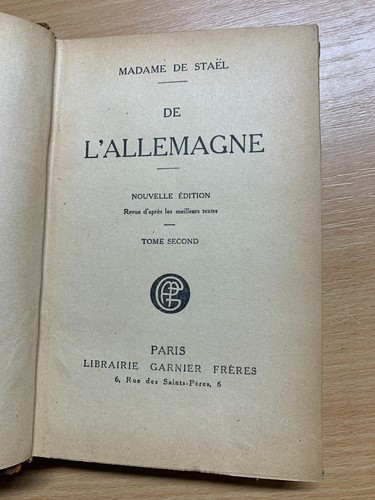 RARE MADAME DE STAEL DE L'ALLEMAGNE VOLUME 2 FRENCH ANTIQUE BOOK (P3) - Picture 4 of 14