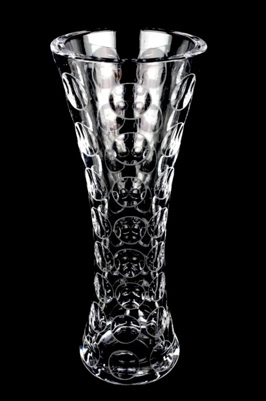 Große Glas Kristall Vase 31 cm Kristallglas Linsen Schliff ~ 60er 70er Vintage