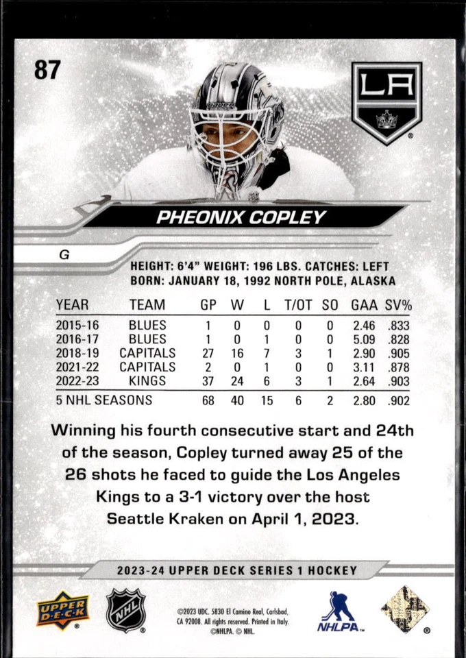 2023-24 Upper Deck #87 Pheonix Copley - Image 2 of 2