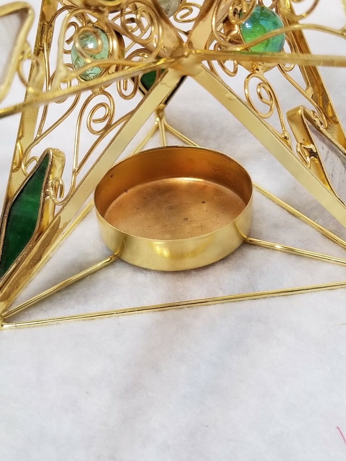 SET OF 2 CHRISTMAS STAR TEALIGHT GOLD TONE CANDLE HOLDER 8" X 10" BLUE & GREEN