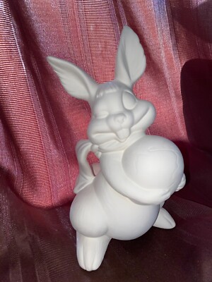 Easter Bunny Holding Egg 9.25'' Tall Rabbit Easter Ceramic Bisque Ready to Paint