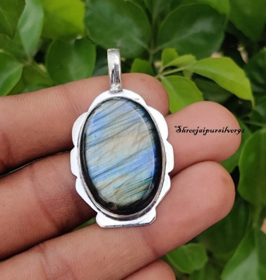 Labradorite Pendant Solid 925 Sterling Silver Oval Gemstone Neck Pendant MK*