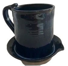 Blue - Handmade Mudd Pottery NC Bacon Cooker Microwave Oven Signed