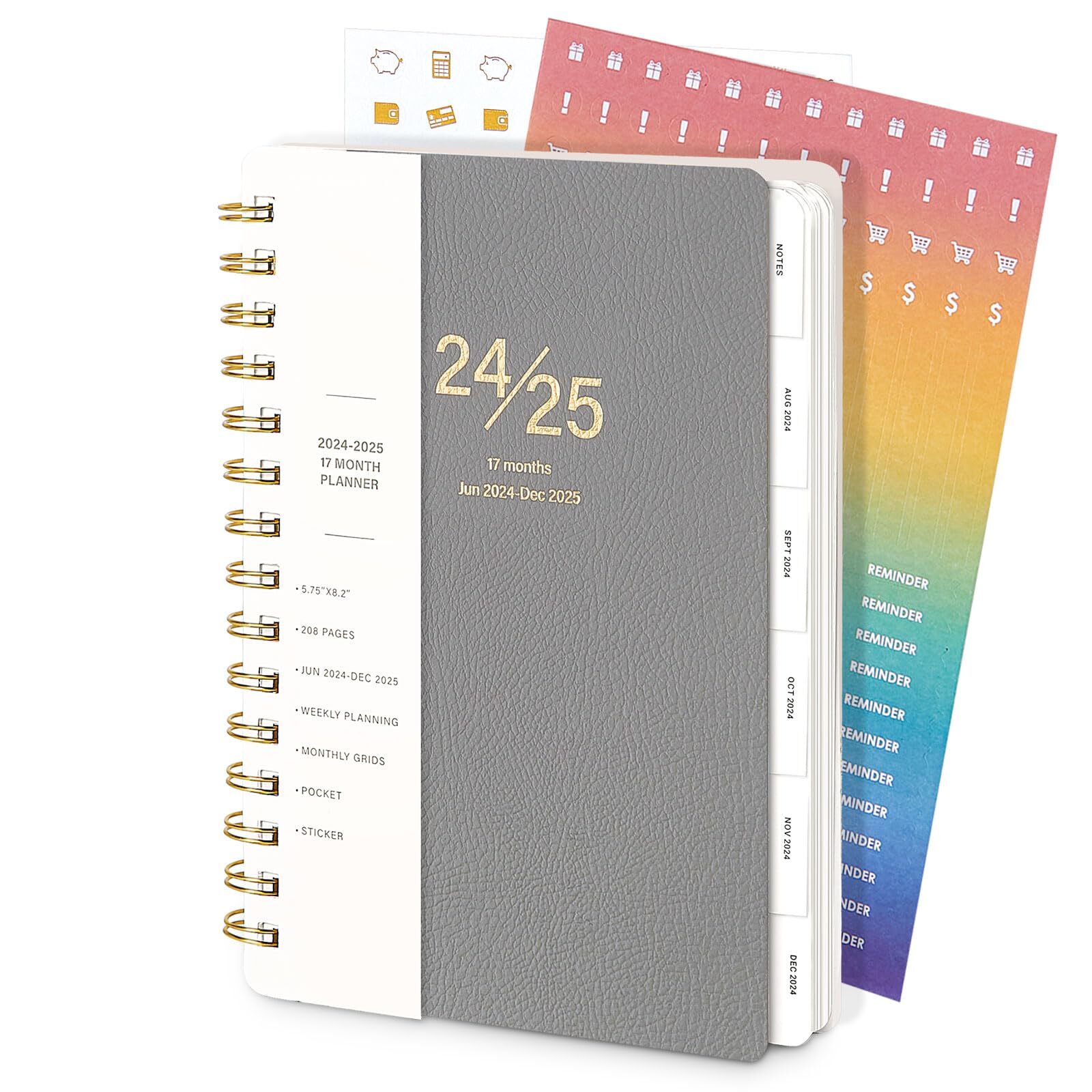 TSFPapier Planner 2024-2025 for Women Men Spiral Notebook A5 Monthly Weekly C...