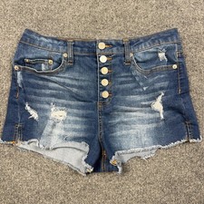 Forever 21 Denim Shorts Womens 29 Blue Button Fly Cutoff Distressed Raw Hem
