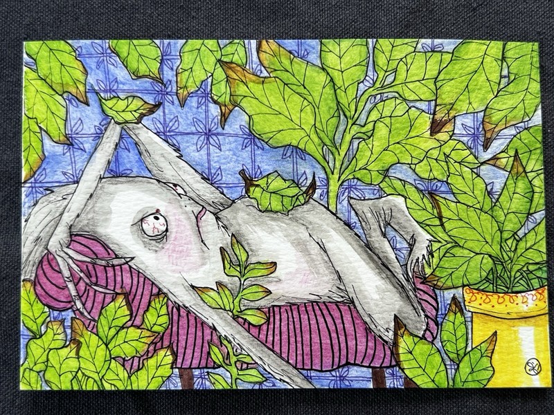 ORIGINAL FANTASY “Too Many Plants” Julie McDaniel 2026 NOT AN ACEO  4”x6”