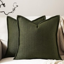 18x18 Linen Pillow Covers Olive Green Pack of 2 Farmhouse Boho Neutral Accent...