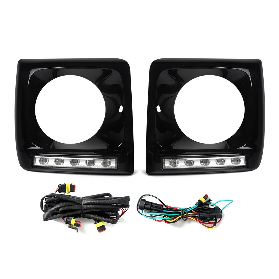 Fits Mercedes-Benz W463 G550 G63 1990-2018 Headlight Trim Bezel W/ LED DRL Black - Image 3 of 4