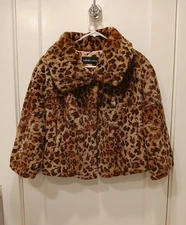 Rabbit Fur Adrienne Landau Leopard Print  Jacket Womens M - L  Retro 1950s-style