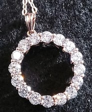 Sterling Silver Diamonique (QVC CZ) Circle Pendant And Chain (Rose Gold-Plated)