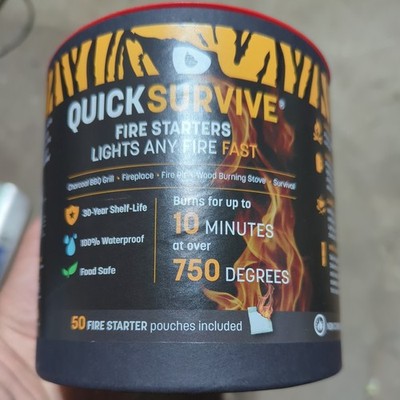 New QuickSurvive Fire Starter 50 Pack QS-50+3 back of color your fire