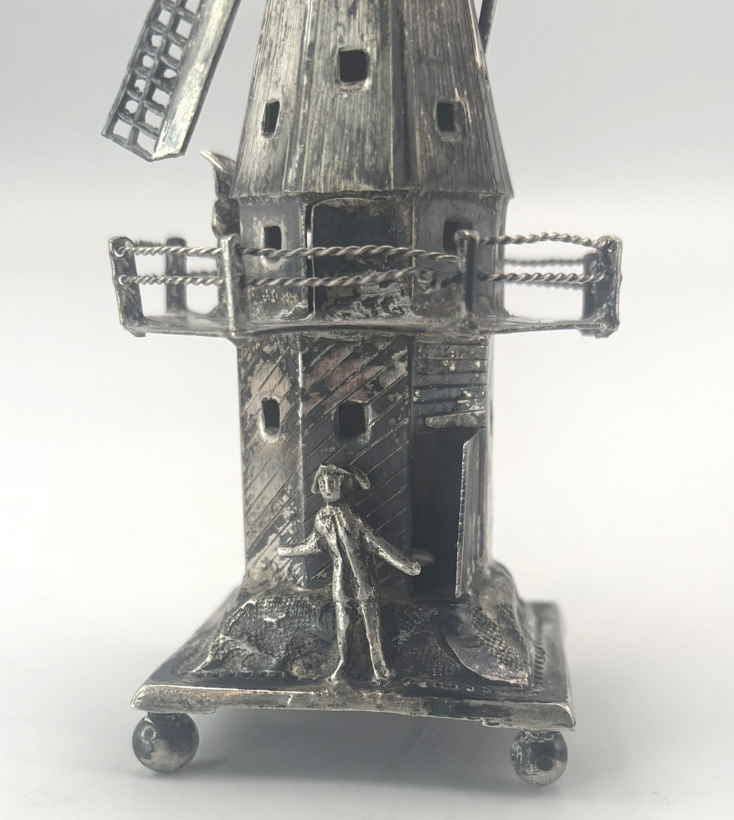 Antique Dutch .833 Silver Small Miniature Windmill Figurine 5" (12.7cm) 95g