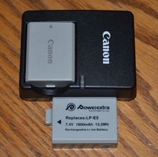 Genuine OEM Canon LC-E5 Charger 2x Canon LP-E5 battery tested working fine