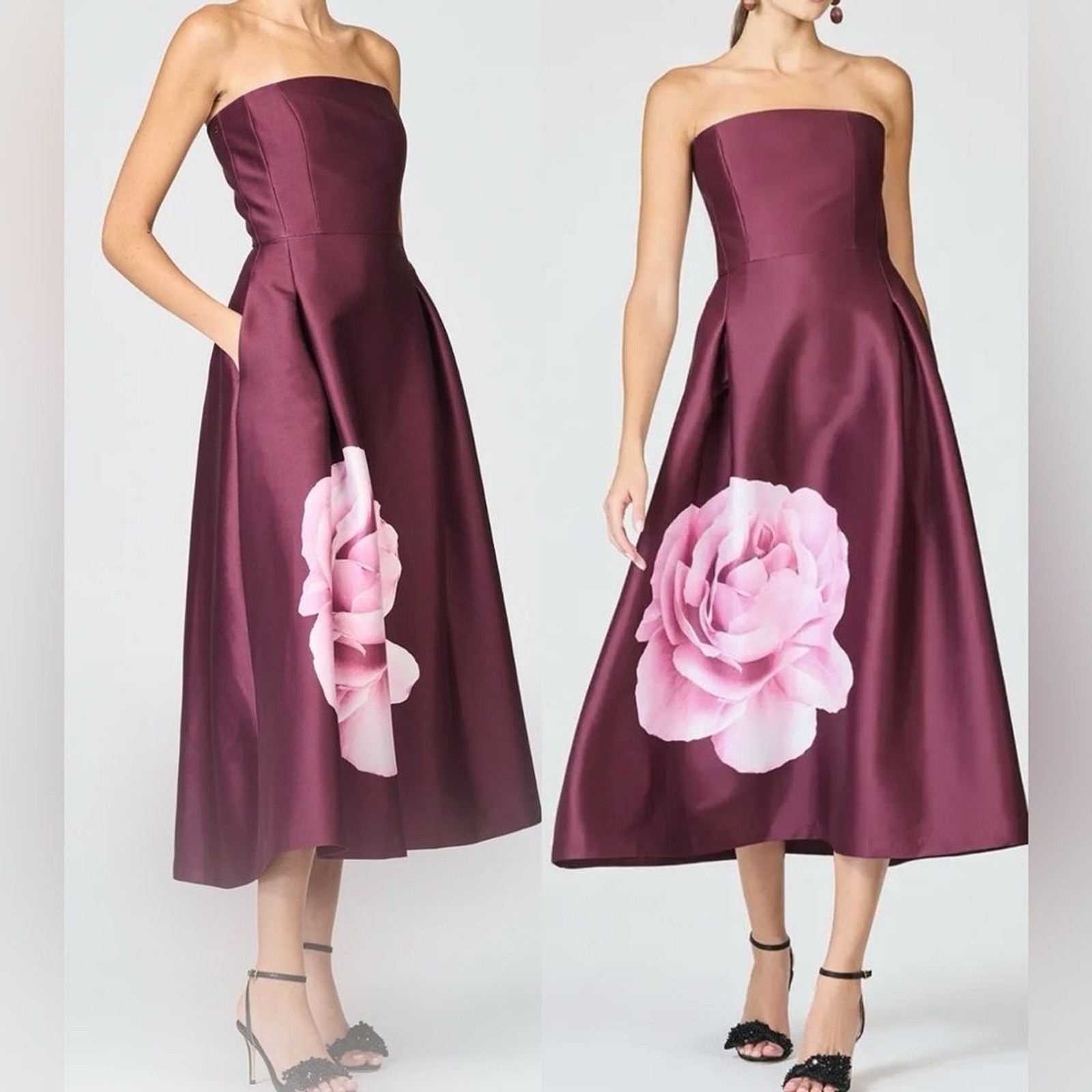 Sachin & Babi Shay Strapless Floral-Print Mikado Midi Dress sz 4