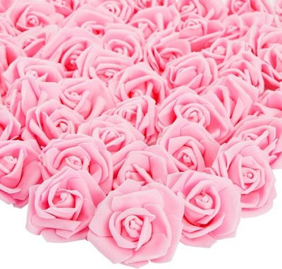 Juvale Pink Roses Artificial Flowers - 100 Pack, 3 in Stemless Foam - 