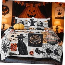 Halloween Quilt Set Bedspread Set,3 Piece Halloween King 104"x90" Multicolor