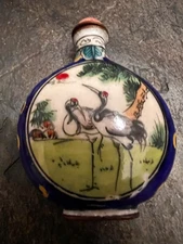 Antique Chinese Enamel Painted Porcelain Snuff Bottle w/ Top – Cranes Story Art