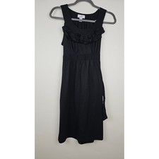 Ann Taylor Loft Dress Womens 2 Black Ruffle Neck Sleeveless Fit & Flare Knit
