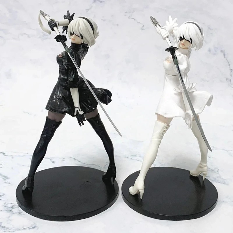 18CM Yorha 2B Black and White Anime Action Figure PVC Collectible Model Toy Gift