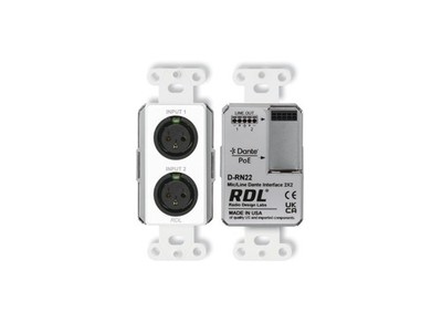 RDL D-RN22 Dante 2x2 Wall-Mount Mic/Line Interface PoE XLR