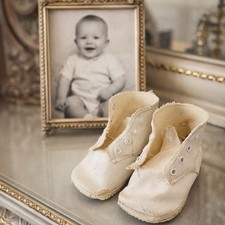 Vtg White Baby Leather Walking Shoes - Circa 1940s - Unbranded -Great For Crafts