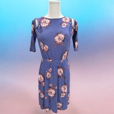 Pink Rose Floral Cold Shoulder Dress Small Spring Summer Cottagecore Feminine