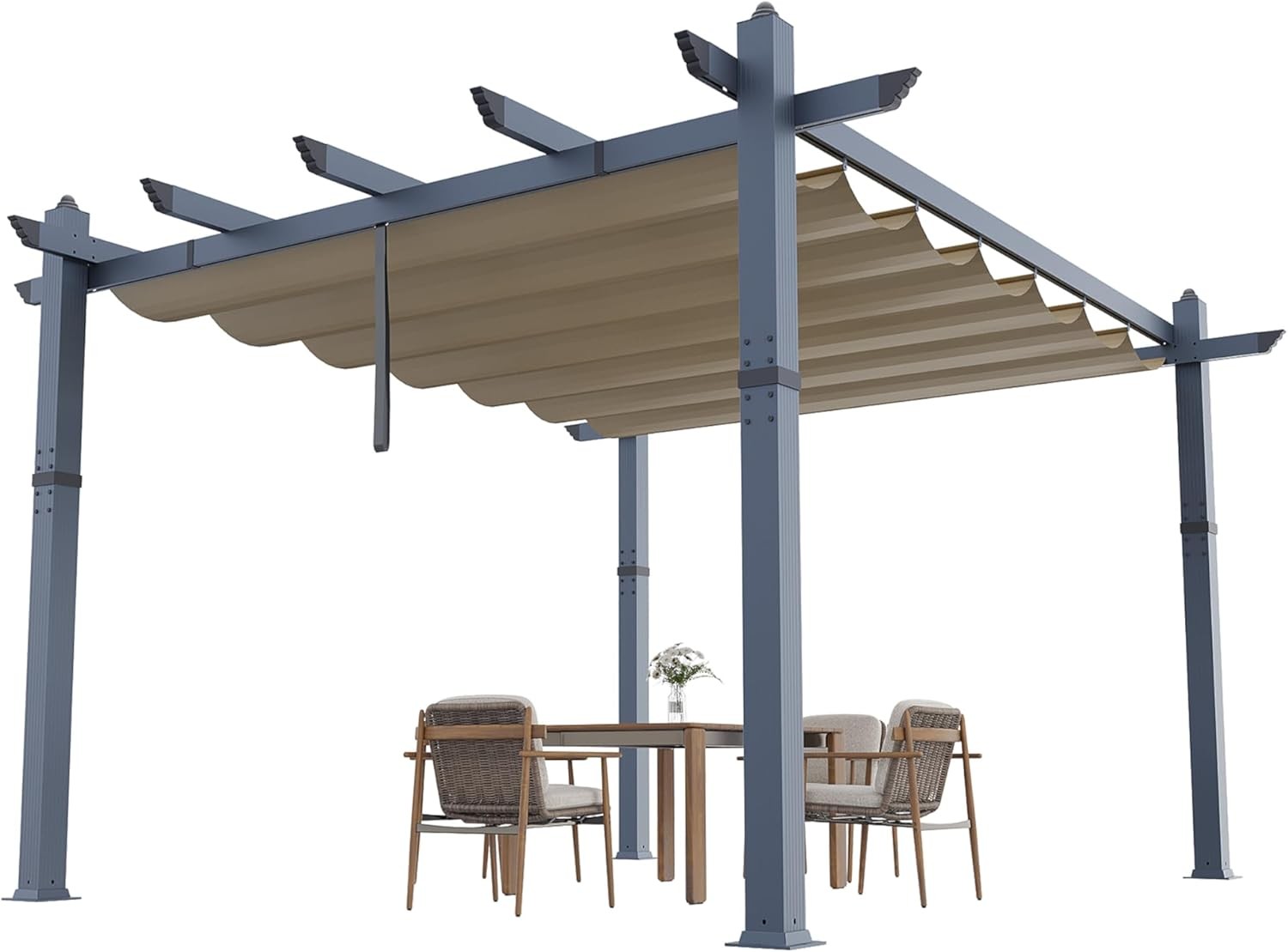10x13 Ft Aluminum Pergola with Retractable Canopy, Metal Gaz