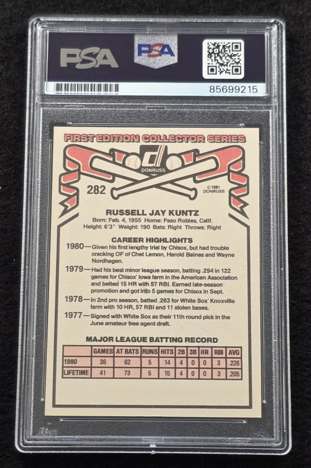 1981 RUSTY KUNTZ Signed Donruss ROOKIE Card-TIGERS-CHICAGO WHITE SOX-PSA - Image 4 of 4