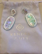 Kendra Scott Parsons Earrings Bright Silver Iridescent Abalone-WORN ONCE!