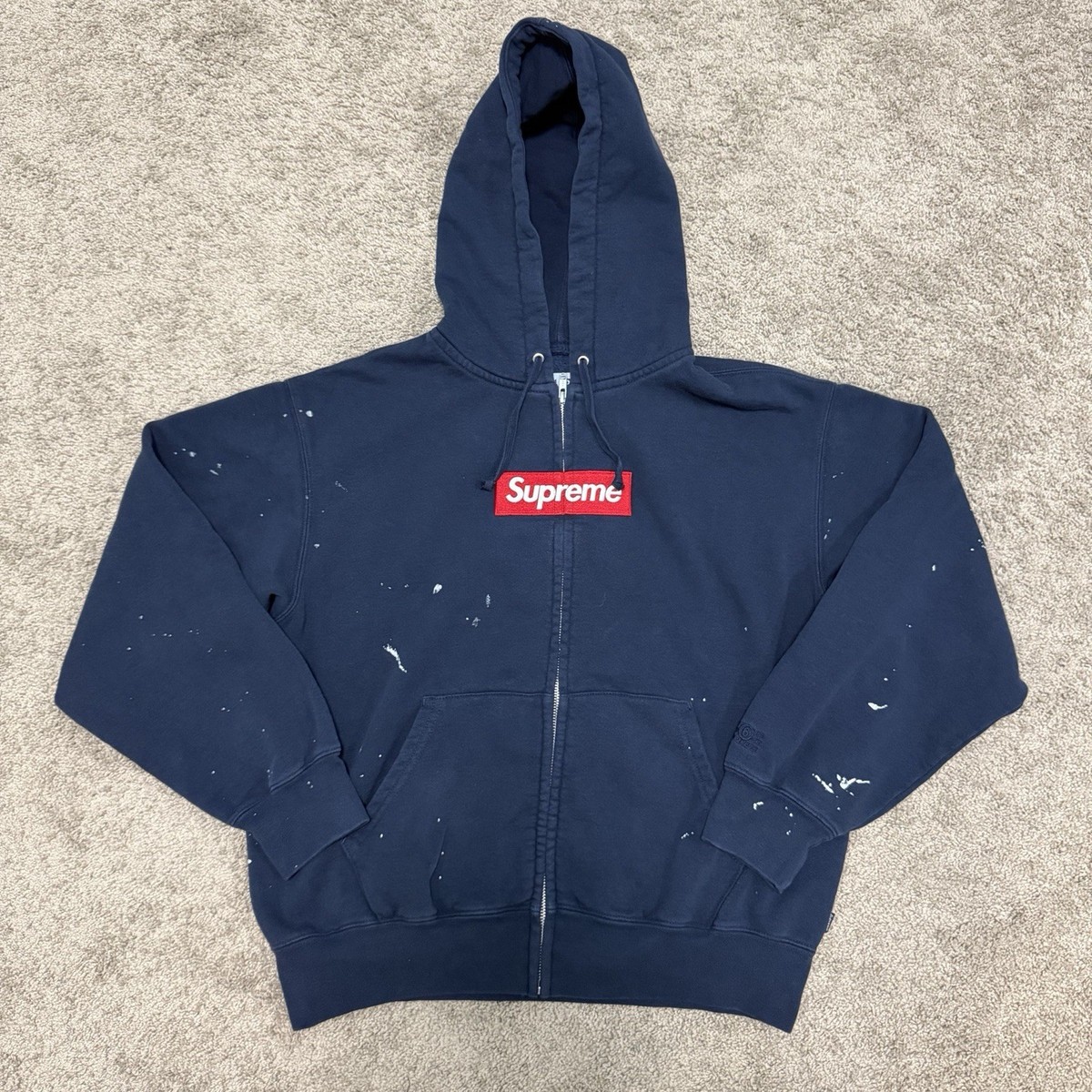 Supreme MM6 Margiela Navy Full Zip Hoodie Box Logo Paint splat | eBay