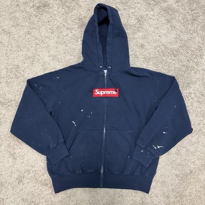 Supreme MM6 Margiela Navy Full Zip Hoodie Box Logo Paint splat | eBay