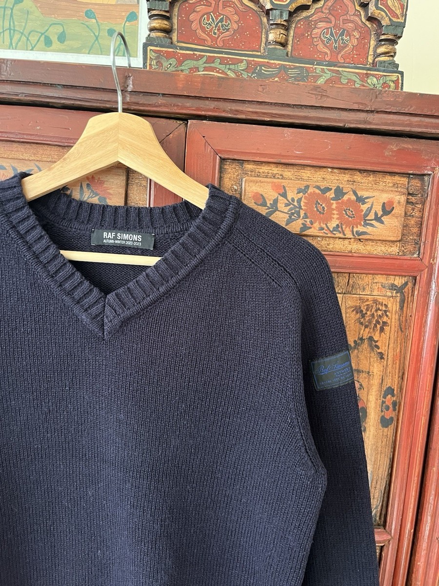 Raf Simons Autumn Winter 2022/23 Navy Blue Merino Wool V Neck